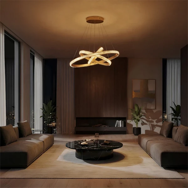 kelvo® DIAMOND KLV-101-0238-V2 Κρεμαστό Φωτιστικό Οροφής LED 100W 10000lm 180° AC 220-240V IP20 Ρυθμιζόμενο Λευκό CCT με Χειριστήριο από 2700K έως 6000K Dimmable - Lumileds SMD Chip - Χρυσό Πλατίνα - Μ60 x Π60 x Υ60cm - 3 Χρόνια Εγγύηση