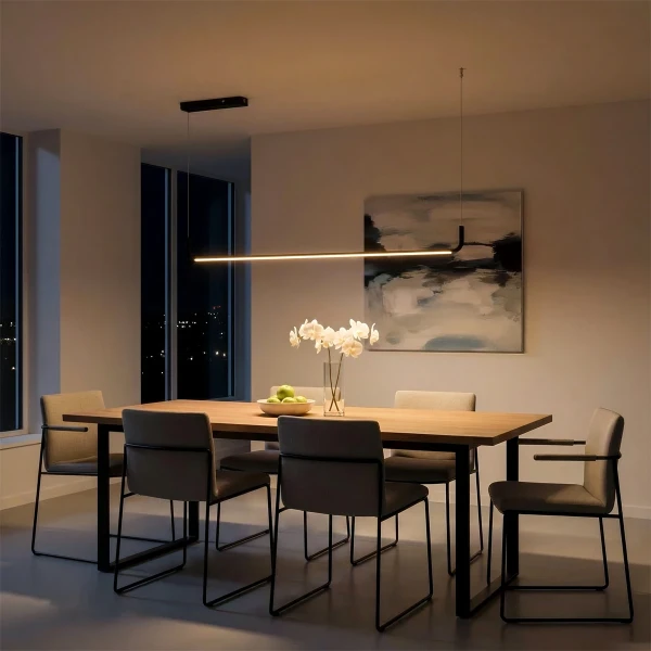 kelvo® LINARIA KLV-101-0255 Κρεμαστό Φωτιστικό Οροφής LED 36W 3600lm 180° AC 220-240V IP20 Ρυθμιζόμενο Λευκό CCT με Χειριστήριο από 2700K έως 6000K Dimmable - Lumileds SMD Chip - Μαύρο Ματ - Μ120 x Π2 x Υ10cm - 3 Χρόνια Εγγύηση