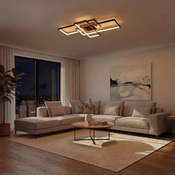 kelvo® QUADRA KLV-101-0293 Φωτιστικό Οροφής LED 100W 10000lm 120° AC 220-240V IP20 Ρυθμιζόμενο Λευκό CCT με Χειριστήριο από 2700K έως 6000K Dimmable - Lumileds SMD Chip - Μαύρο Ματ - Μ85 x Π45 x Υ9cm - 3 Χρόνια Εγγύηση