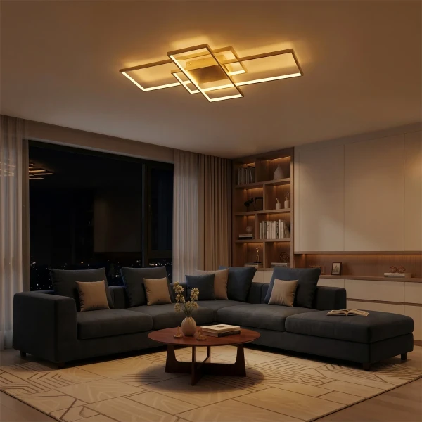 kelvo® QUADRA KLV-101-0298 Φωτιστικό Οροφής LED 120W 12000lm 120° AC 220-240V IP20 Ρυθμιζόμενο Λευκό CCT με Χειριστήριο από 2700K έως 6000K Dimmable - Lumileds SMD Chip - Σαμπανιζέ Χρυσό Ματ - Μ105 x Π60 x Υ9cm - 3 Χρόνια Εγγύηση