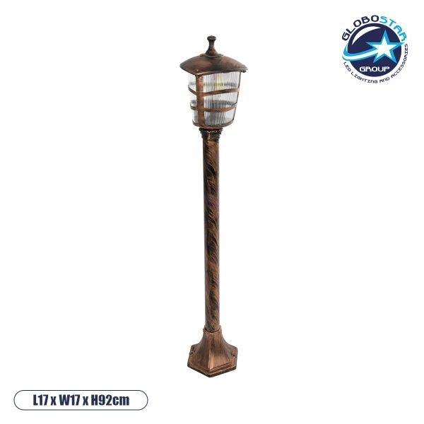 GloboStar® ZARDIN 203-0227 Vintage Επιδαπέδιο Φωτιστικό Κολωνάκι Κήπου Μονόφωτο 1 x E27 IP44 Χάλκινο & Διάφανο Πλαστικό - Μ17 x Π17 x Υ92cm