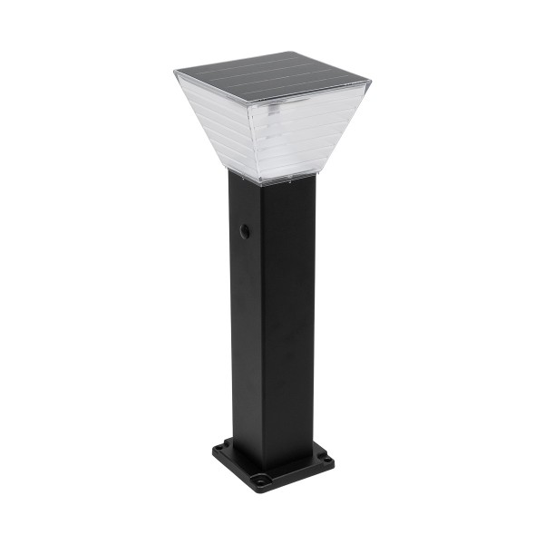 GLOBOSTAR® VEGGIE 90524 Φωτιστικό Κολωνάκι Κήπου LED 10W 500lm 120° με Ενσωματωμένο Φωτοβολταϊκό Panel 6V 2W & Επαναφορτιζόμενη Μπαταρία Li-ion 3.2V 6000mAh με Αισθητήρα Ημέρας-Νύχτας Αδιάβροχο IP65 All in One CCT 6000K-4500K - Sanan SMD Chip - Μαύρο - Μ1