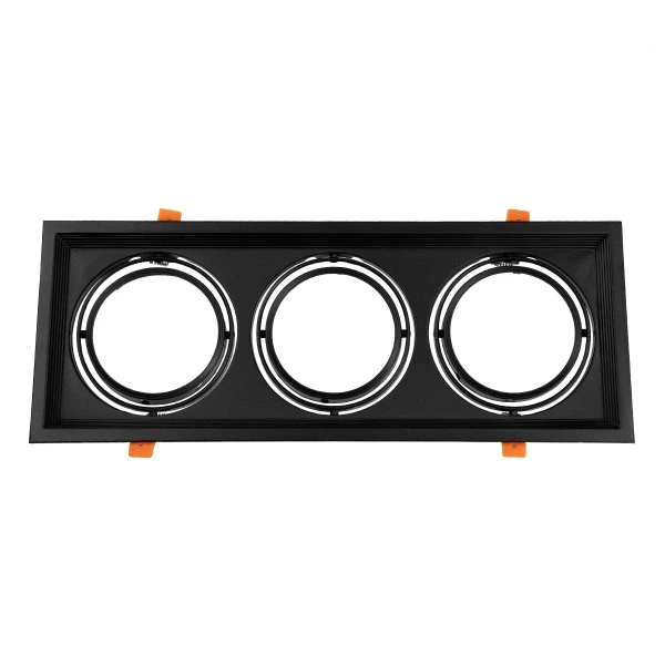 GLOBOSTAR® VITA 77857 Χωνευτή Κινούμενη Βάση για 3 x Σποτ AR111 για Ντουί GU10/GU5.3 IP20 - Μαύρο Ματ - Μ48.7 x Π18 x Υ5.5cm / Q47.5 x 17cm