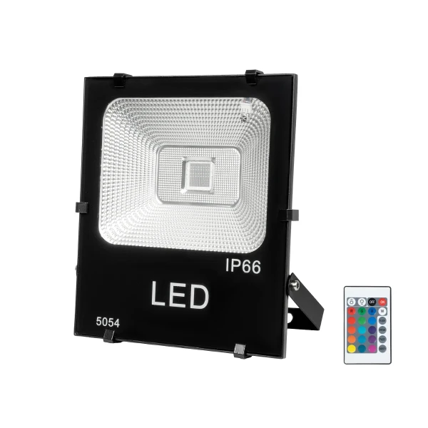 GLOBOSTAR® RGBFLOOD 75602 Προβολέας με IR Ασύρματο Χειριστήριο LED 50W 3250lm 120° AC 220-240V Αδιάβροχο IP66 Πολύχρωμο RGB Dimmable - COB Chip - Μαύρο Ματ - Μ28.5 x Π23.5 x Υ10cm - 2 Χρόνια Εγγύηση