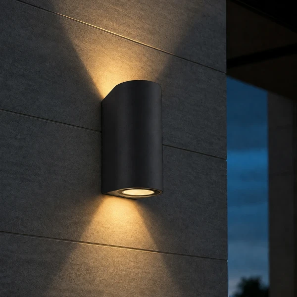 kelvo® MURANO KLV-101-0015 Φωτιστικό Τοίχου / Απλίκα για 2 Λάμπες MR16 με Ντουί GU10 AC 220-240V Αδιάβροχο IP65 - Μαύρο Ματ - Μ8 x Π8 x Υ15cm