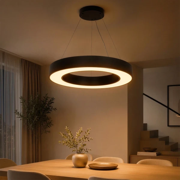 kelvo® RA KLV-101-0365 Κρεμαστό Φωτιστικό Οροφής LED 67W 6700lm 120° AC 220-240V IP20 Ρυθμιζόμενο Λευκό CCT με Χειριστήριο από 2700K έως 6000K Dimmable - Lumileds SMD Chip - Μαύρο Ματ - Μ60 x Π60 x Υ8cm - 3 Χρόνια Εγγύηση
