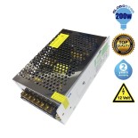 GloboStar® 68730 Μεταλλικό Τροφοδοτικό PELV για Προϊόντα LED 200W 16.5A - AC 220-240V σε DC 12V - IP20 L16 x W10 x H5cm - 2 Χρόνια Εγγύηση