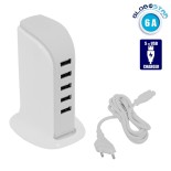 Επιτραπέζιος Φορτιστής USB 5 Θέσεων 6A 30 Watt 5V DC Λευκός GloboStar 69999