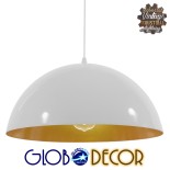 GloboStar® LUNE 01339 Μοντέρνο Κρεμαστό Φωτιστικό Καμπάνα Μονόφωτο 1 x E27 IP20 Λευκό & Χρυσό Μέταλλο - Μ40 x Π40 x Υ20cm