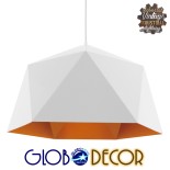 GloboStar® HEXAGON 01378 Μοντέρνο Κρεμαστό Φωτιστικό Καμπάνα Μονόφωτο 1 x E27 IP20 Λευκό & Χρυσό Μέταλλο - Μ46 x Π46 x Y25cm