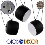 GloboStar® JASPER 01375 Μοντέρνο Κρεμαστό Φωτιστικό Καμπάνα Σετ Τρίφωτο 3 x E27 IP20 Μαύρο & Λευκό Μέταλλο - Μ75 x Π75 x Υ22cm