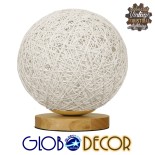 GloboStar® OCEANA 01417 Μοντέρνο Επιτραπέζιο Φωτιστικό Πορτατίφ Μονόφωτο 1 x E27 IP20 Λευκό Ρατάν με Μπεζ Ξύλο - M20 x Π20 x Υ22cm