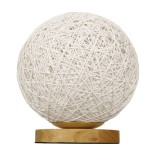 GloboStar® OCEANA 01417 Μοντέρνο Επιτραπέζιο Φωτιστικό Πορτατίφ Μονόφωτο 1 x E27 IP20 Λευκό Ρατάν με Μπεζ Ξύλο - M20 x Π20 x Υ22cm
