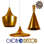 GloboStar® SHANGHAI 01678 Μοντέρνο Κρεμαστό Φωτιστικό Καμπάνα Σετ Τρίφωτο 3 x E27 IP20 Χρυσό Μέταλλο - Μ79 x Π79 x Y38.5cm