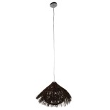 GloboStar® CHEOPE 01600 Boho Κρεμαστό Φωτιστικό Πλέγμα Μονόφωτο 1 x E27 IP20 Καφέ Ξύλο με Καφέ Rattan - Μ50 x Π50 x Y30cm