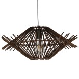 GloboStar® SASSO 01602 Boho Κρεμαστό Φωτιστικό Πλέγμα Μονόφωτο 1 x E27 IP20 Καφέ Ξύλο - Μ50 x Π50 x Y23cm