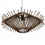 GloboStar® SASSO 01602 Boho Κρεμαστό Φωτιστικό Πλέγμα Μονόφωτο 1 x E27 IP20 Καφέ Ξύλο - Μ50 x Π50 x Y23cm