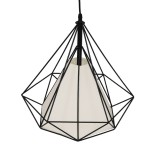 GloboStar® KAIRI 01618 Μοντέρνο Industrial Κρεμαστό Φωτιστικό Οροφής Μονόφωτο 1 x E27 Μαύρο με Άσπρο Ύφασμα Μεταλλικό Πλέγμα Φ38 x Υ39cm