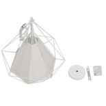 GloboStar® KAIRI 01619 Μοντέρνο Industrial Κρεμαστό Φωτιστικό Οροφής Μονόφωτο 1 x E27 Λευκό με Ύφασμα Μεταλλικό Πλέγμα Φ38 x Υ39cm
