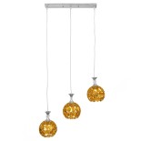 GLOBOSTAR® BOUQUET 01671 Μοντέρνο Κρεμαστό Φωτιστικό Οροφής με Ντουί 3 x E27 AC 220-240V IP20 - Χρυσό & Διάφανο - Μ64 x Π18 x Υ24cm