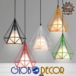 GloboStar® KAIRI 01619 Μοντέρνο Industrial Κρεμαστό Φωτιστικό Οροφής Μονόφωτο 1 x E27 Λευκό με Ύφασμα Μεταλλικό Πλέγμα Φ38 x Υ39cm