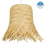 GloboStar® HAWAII 01103 Boho Κρεμαστό Φωτιστικό Καμπάνα Μονόφωτο 1 x E27 IP20 Μπέζ Ξύλο - Μ40 x Π40 x Y43cm