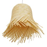 GloboStar® HAWAII 01103 Boho Κρεμαστό Φωτιστικό Καμπάνα Μονόφωτο 1 x E27 IP20 Μπέζ Ξύλο - Μ40 x Π40 x Y43cm