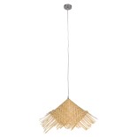 GloboStar® RICEHAT 01666 Boho Κρεμαστό Φωτιστικό Καμπάνα Μονόφωτο 1 x E27 IP20 Μπέζ Ξύλο - Μ70 x Π70 x Y25cm