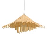 GloboStar® RICEHAT 01666 Boho Κρεμαστό Φωτιστικό Καμπάνα Μονόφωτο 1 x E27 IP20 Μπέζ Ξύλο - Μ70 x Π70 x Y25cm