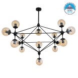 GloboStar® SENTINEL 01637 Μοντέρνο Φωτιστικό Οροφής Πλέγμα Πολύφωτο 15 x E27 IP20 Μαύρο Μέταλλο με μελί Γυαλί - Μ150 x Π150 x Υ115cm