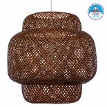 GloboStar® MALDIVES 01658 Boho Κρεμαστό Φωτιστικό Πλέγμα Μονόφωτο 1 x E27 IP20 Καφέ Ξύλο - Μ56 x Π56 x Υ54cm