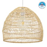 GloboStar® MALIBU 00973 Boho Κρεμαστό Φωτιστικό Καμπάνα Μονόφωτο 1 x E27 IP20 Μπεζ Ξύλο - Μ40 x Π40 x Υ35cm