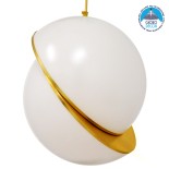 GloboStar® HUDSON 01555 Μοντέρνο Κρεμαστό Φωτιστικό Μπάλα Μονόφωτο 1 x E27 IP20 Λευκό Πλαστικό & Χρυσό Μέταλλο - Μ30 x Π30 x Υ34cm