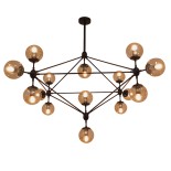 GloboStar® SENTINEL 01637 Μοντέρνο Φωτιστικό Οροφής Πλέγμα Πολύφωτο 15 x E27 IP20 Μαύρο Μέταλλο με μελί Γυαλί - Μ150 x Π150 x Υ115cm