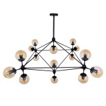 GloboStar® SENTINEL 01637 Μοντέρνο Φωτιστικό Οροφής Πλέγμα Πολύφωτο 15 x E27 IP20 Μαύρο Μέταλλο με μελί Γυαλί - Μ150 x Π150 x Υ115cm