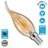 GloboStar® 99032 Λάμπα E14 C35T Κεράκι LED FILAMENT 4W 420 lm 320° AC 85-265V Φλόγα Flame Edison Retro με Μελί Γυαλί Ultra Θερμό Λευκό 2200 K Dimmable