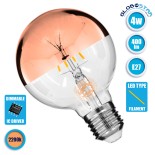 GloboStar® 99112 Λάμπα E27 G80 Γλόμπος με Ανεστραμμένο Χάλκινο Καθρέπτη LED FILAMENT 4W 400 lm 320° AC 85-265V Edison Retro με Διάφανο-Χάλκινο Γυαλί Ultra Θερμό Λευκό 2200 K Dimmable