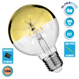 GloboStar® 99108 Λάμπα E27 G80 Γλόμπος με Ανεστραμμένο Χρυσό Καθρέπτη LED FILAMENT 4W 400 lm 320° AC 85-265V Edison Retro με Διάφανο-Χρυσό Γυαλί Ultra Θερμό Λευκό 2200 K Dimmable