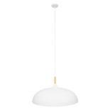 GloboStar® VALLETE 00837 Μοντέρνο Κρεμαστό Φωτιστικό Καμπάνα Μονόφωτο 1 x E27 IP20 Λευκό Μέταλλο με Μπεζ Ξύλο - Μ60 x Π60 x Υ35cm