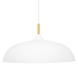GloboStar® VALLETE 00837 Μοντέρνο Κρεμαστό Φωτιστικό Καμπάνα Μονόφωτο 1 x E27 IP20 Λευκό Μέταλλο με Μπεζ Ξύλο - Μ60 x Π60 x Υ35cm