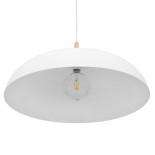 GloboStar® VALLETE 00837 Μοντέρνο Κρεμαστό Φωτιστικό Καμπάνα Μονόφωτο 1 x E27 IP20 Λευκό Μέταλλο με Μπεζ Ξύλο - Μ60 x Π60 x Υ35cm