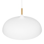GloboStar® VALLETE 00837 Μοντέρνο Κρεμαστό Φωτιστικό Καμπάνα Μονόφωτο 1 x E27 IP20 Λευκό Μέταλλο με Μπεζ Ξύλο - Μ60 x Π60 x Υ35cm