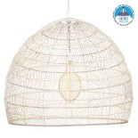 GloboStar® MALIBU 00965 Boho Κρεμαστό Φωτιστικό Καμπάνα  Μονόφωτο 1 x E27 IP20 Μπεζ Ξύλο - Μ100 x Π100 x Y86cm