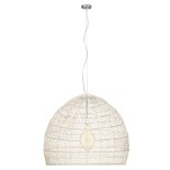 GloboStar® MALIBU 00965 Boho Κρεμαστό Φωτιστικό Καμπάνα  Μονόφωτο 1 x E27 IP20 Μπεζ Ξύλο - Μ100 x Π100 x Y86cm