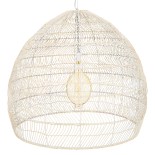 GloboStar® MALIBU 00965 Boho Κρεμαστό Φωτιστικό Καμπάνα  Μονόφωτο 1 x E27 IP20 Μπεζ Ξύλο - Μ100 x Π100 x Y86cm