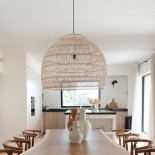 GloboStar® MALIBU 00965 Boho Κρεμαστό Φωτιστικό Καμπάνα  Μονόφωτο 1 x E27 IP20 Μπεζ Ξύλο - Μ100 x Π100 x Y86cm