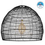 GloboStar® MALIBU 00966 Boho Κρεμαστό Φωτιστικό Καμπάνα Μονόφωτο 1 x E27 IP20 Μαύρο Ρατάν - Μ100 x Π100 x Y86cm