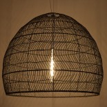 GloboStar® MALIBU 00966 Boho Κρεμαστό Φωτιστικό Καμπάνα Μονόφωτο 1 x E27 IP20 Μαύρο Ρατάν - Μ100 x Π100 x Y86cm
