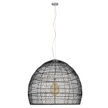 GloboStar® MALIBU 00966 Boho Κρεμαστό Φωτιστικό Καμπάνα Μονόφωτο 1 x E27 IP20 Μαύρο Ρατάν - Μ100 x Π100 x Y86cm
