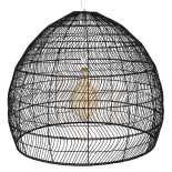 GloboStar® MALIBU 00966 Boho Κρεμαστό Φωτιστικό Καμπάνα Μονόφωτο 1 x E27 IP20 Μαύρο Ρατάν - Μ100 x Π100 x Y86cm